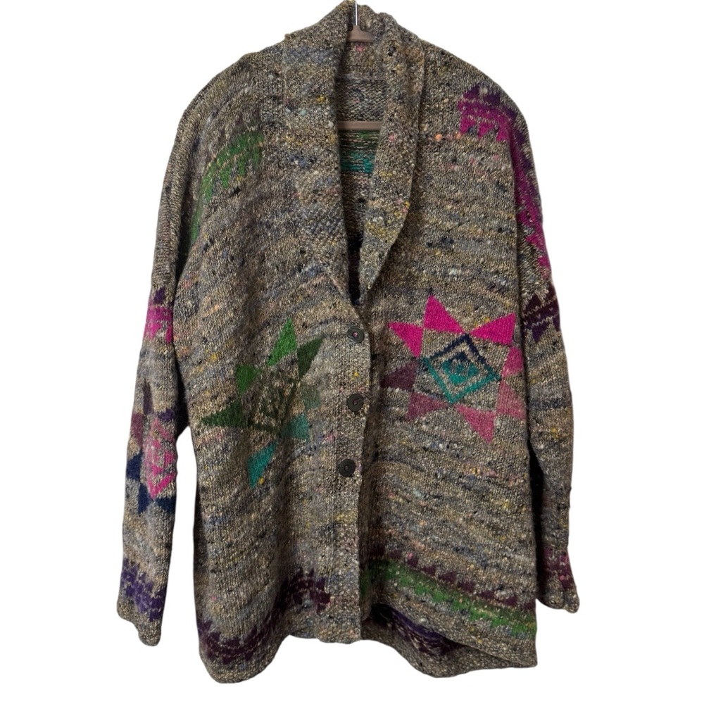Hand knit Noro Wool Yarn Cardigan Sweater Aztec Debbie Bliss Pattern Oversized